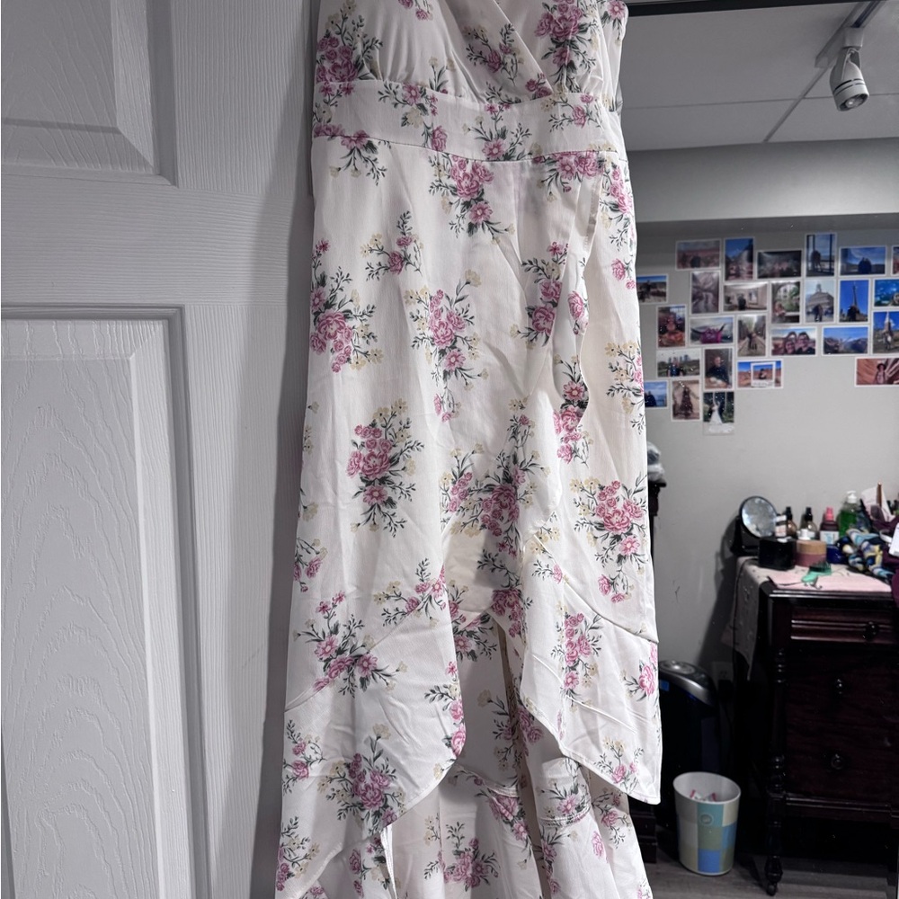 Floral Midi Dress - White and Pink